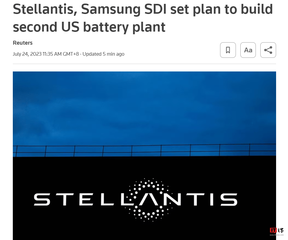 Stellantis与韩国电池制造商三星SDI计划在美国开设第二家合资工厂 生产电动汽车电池
