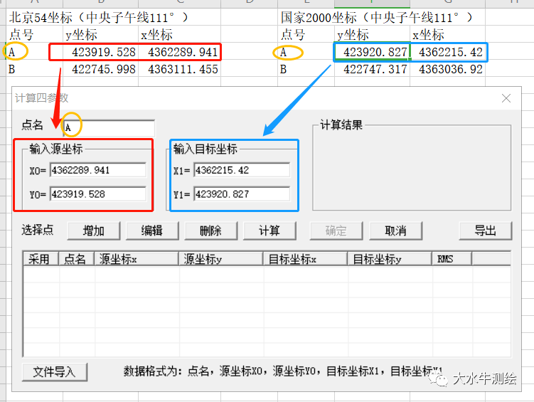 因为我们这次是北京54转国家2000坐标,所以我们的源坐标选择的是北京