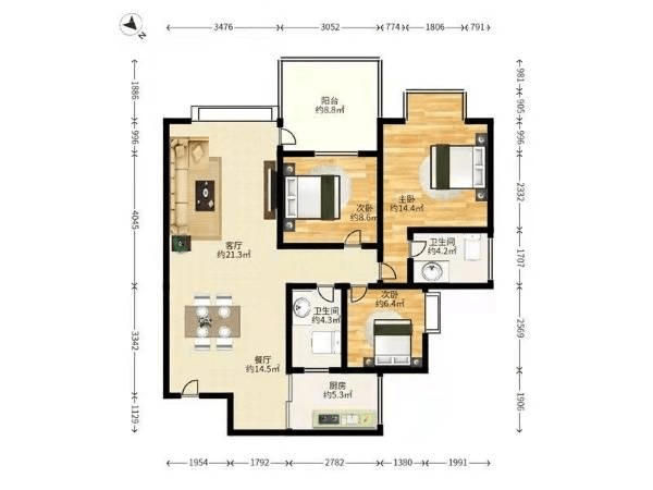 【698万住碧海最大社区南北通三房】宝安·3房 | 富通城一期 97㎡_房源_白先生_户型