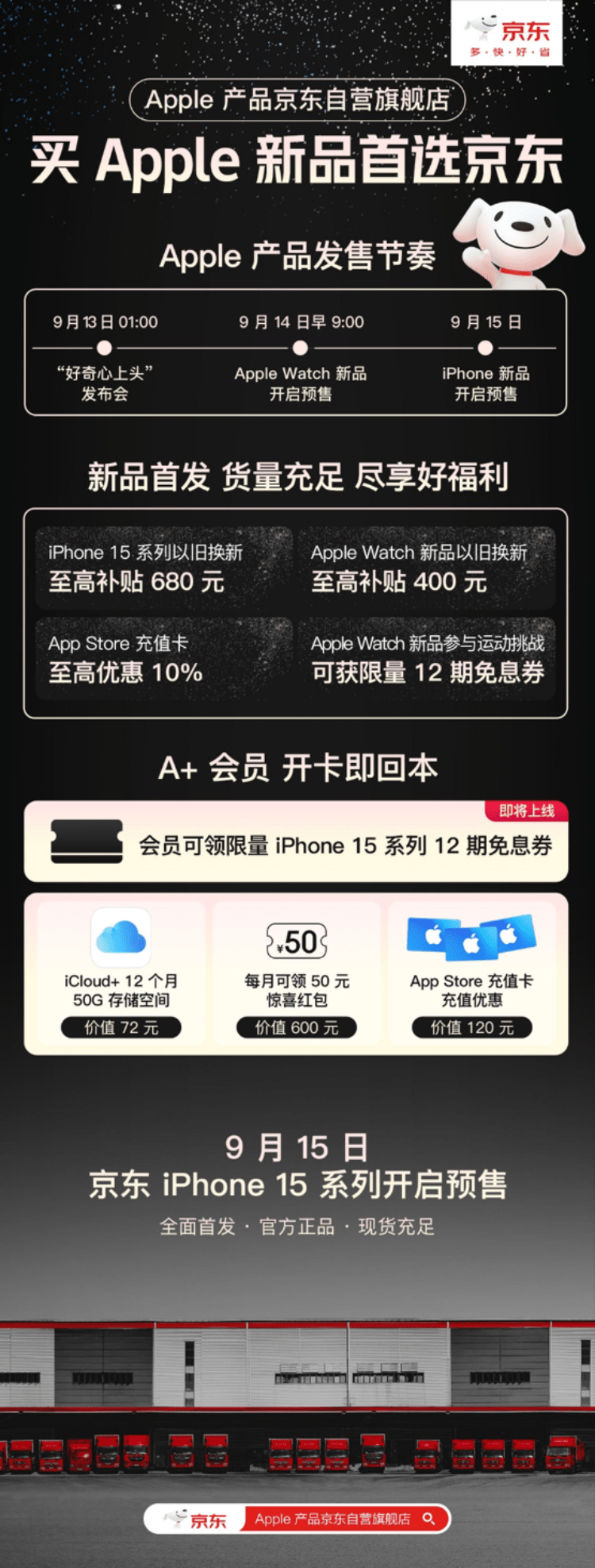 京东新品货量充足 iPhone 15全系9月15日20点正式预售 