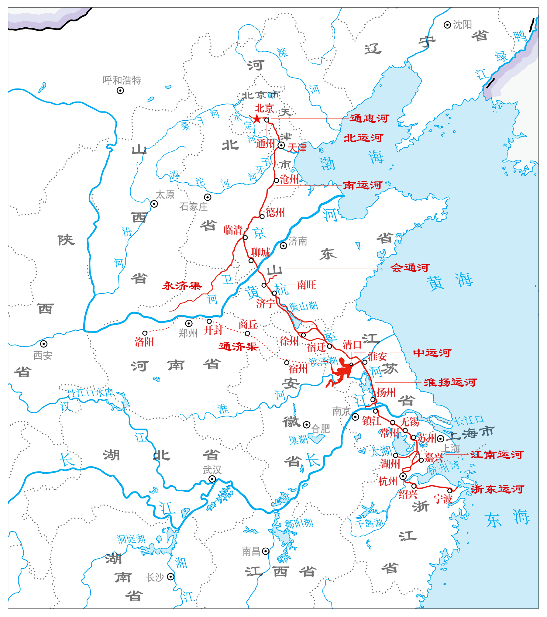 大运河线路图手绘图片