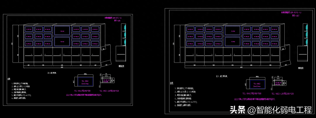 电视墙(拼接屏)及操作台安装大样图,cad格式,22张图_施工_文档_资料