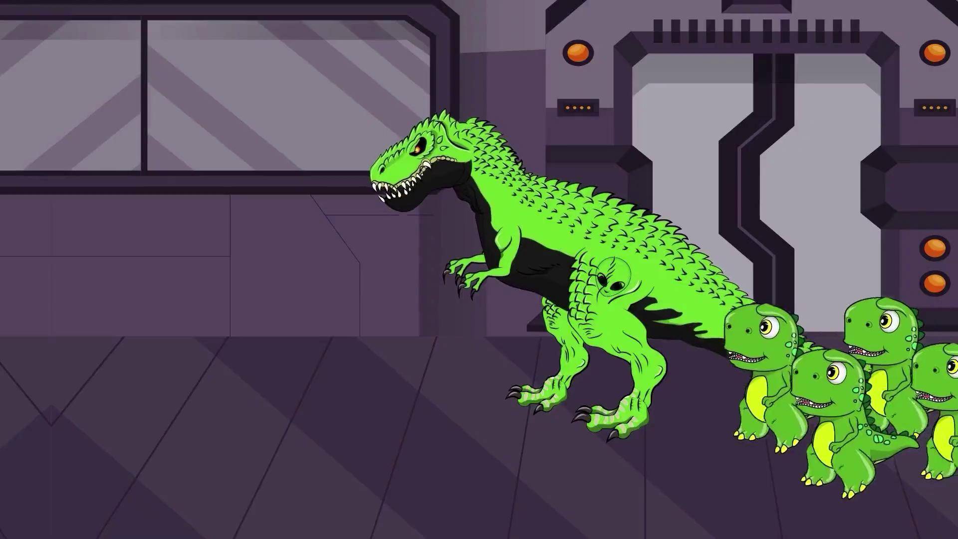 恐龙大派对,绿色霸王龙家族想去抓走鲨鱼家族,结果被赶走!