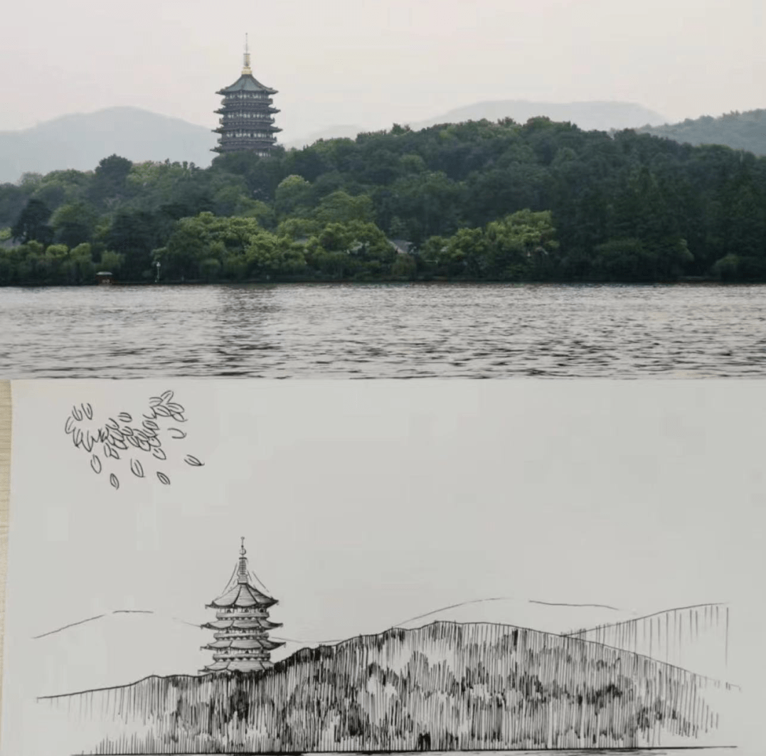 专业的美术老师会带大家在西湖边实践写生,学习速写技法,掌握风景速写