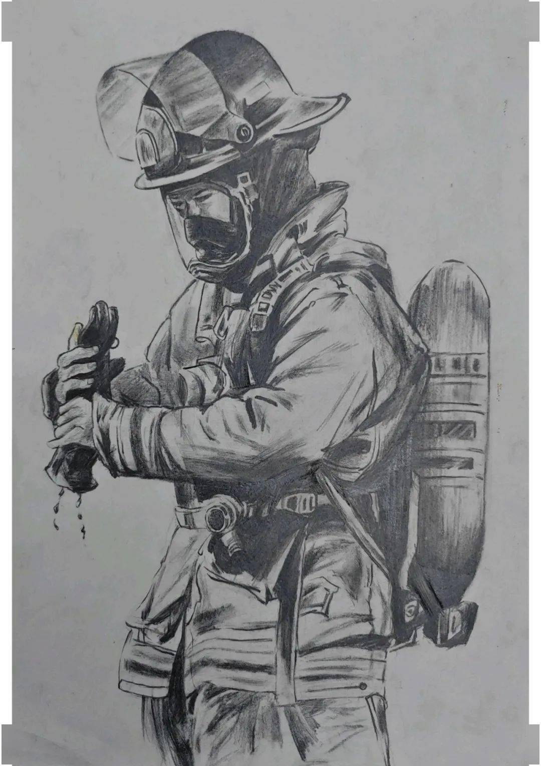 画消防员 素描图片