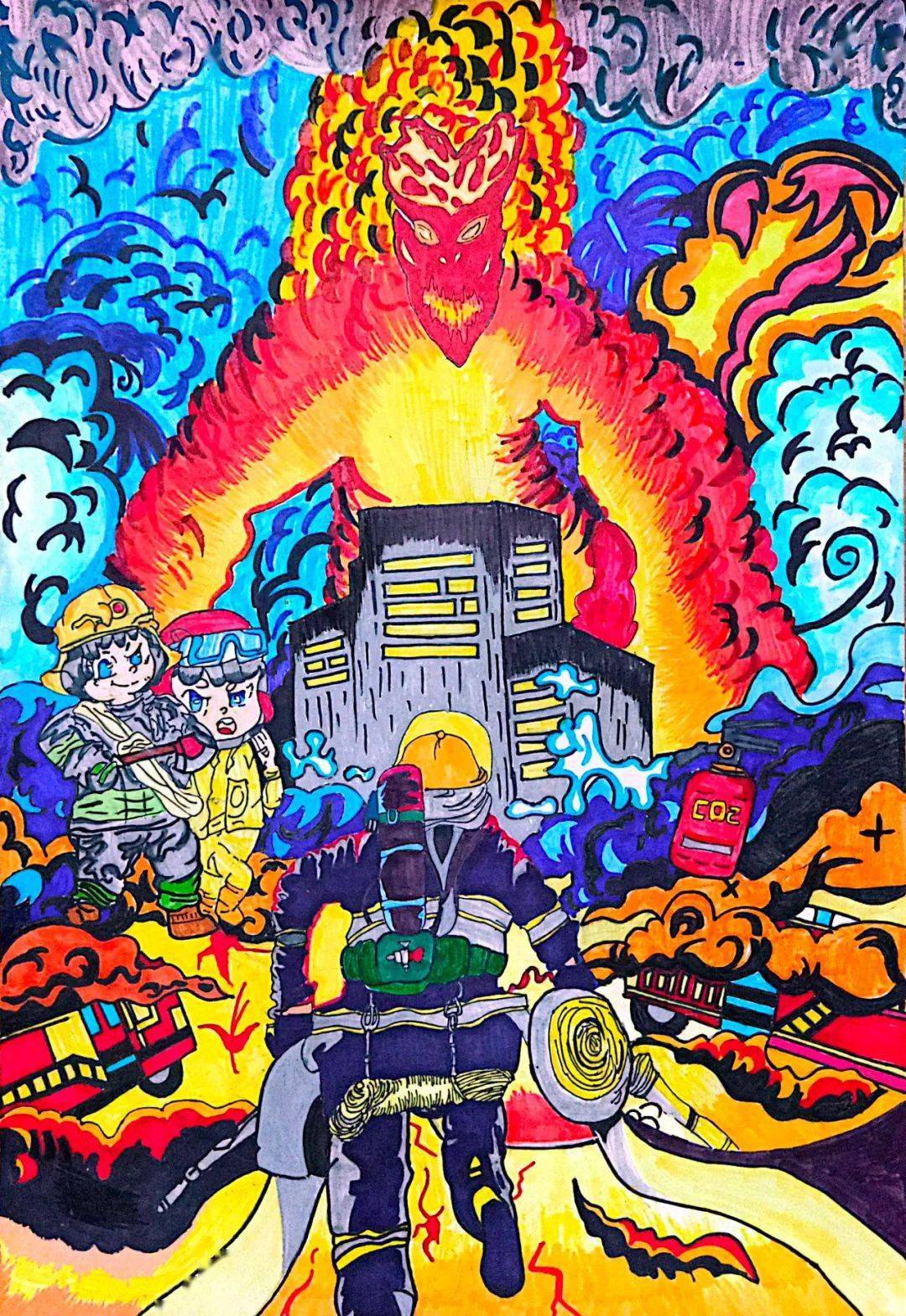 第32个消防宣传月——孩子们的科普绘画手工作品展_忠县_指导老师