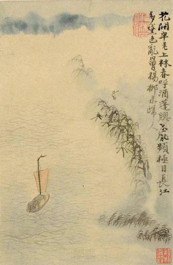 石涛《江行画册》,一叶孤舟泛江上._山水_笔法_画坛