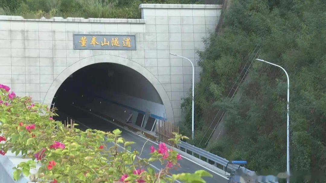 5日,记者在董奉山隧道首占段隧洞口看到,隧洞口部分绿化及交通标示