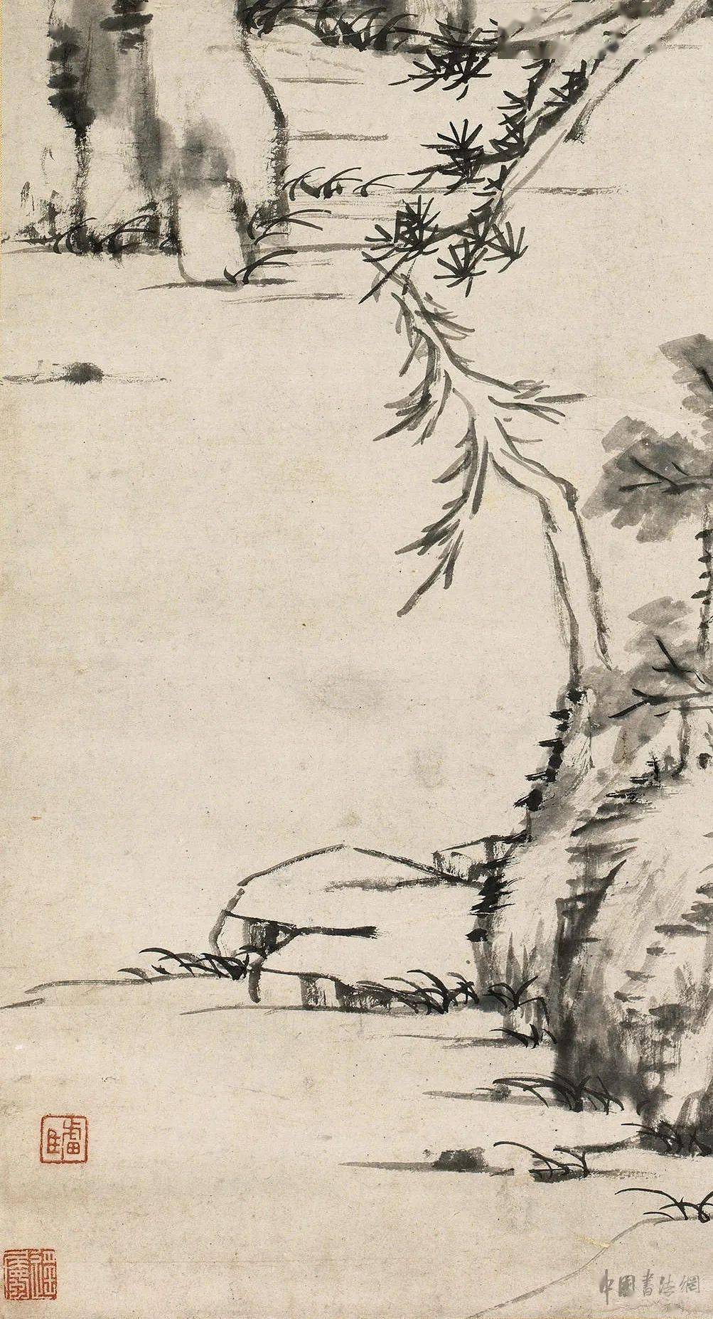 赏画| 朱耷《仿倪云林山水》_版权_内容_立轴