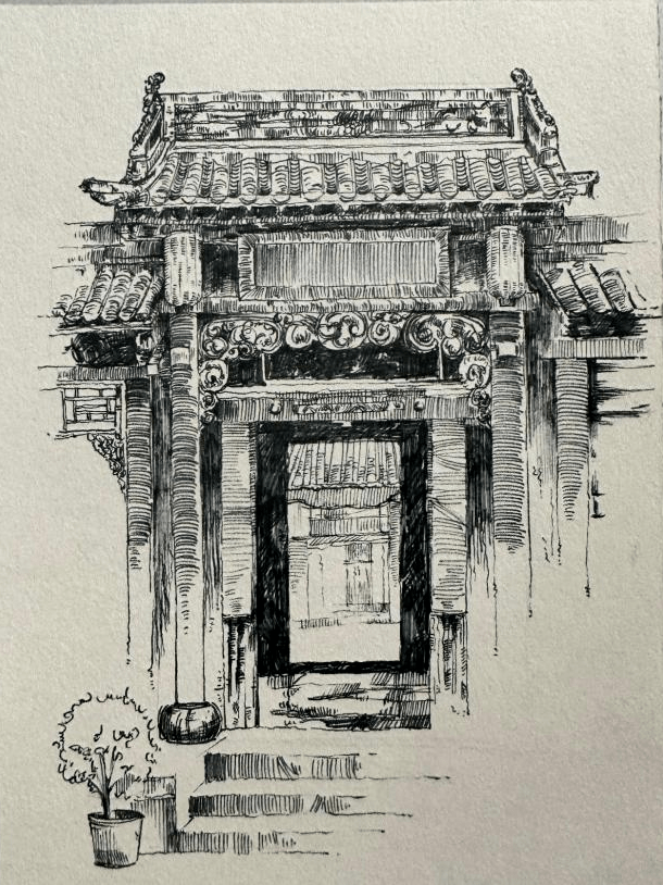 宏村素描建筑物图片