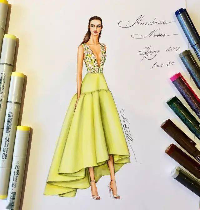 彩铅手绘水果丨马克笔,彩铅的手绘礼服婚纱强势来袭!_衣服_裙子_身材