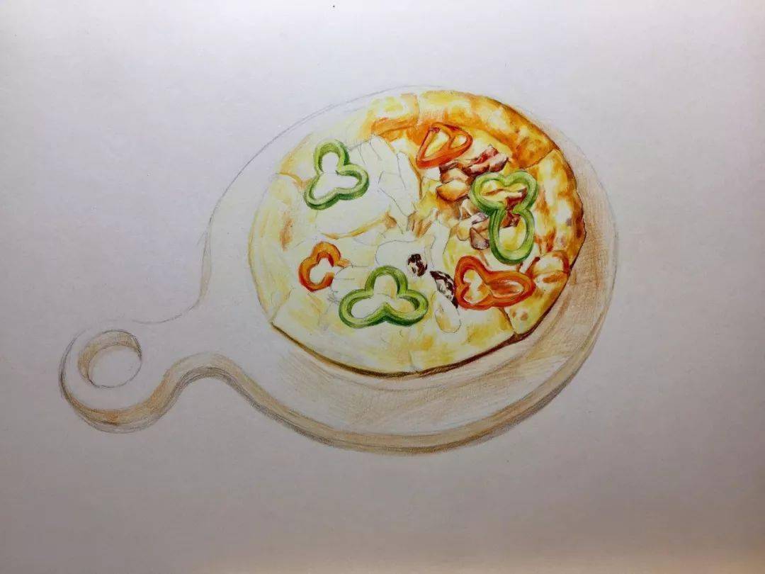 彩铅手绘入门丨教你画美味的披萨,彩色铅笔画入门教程