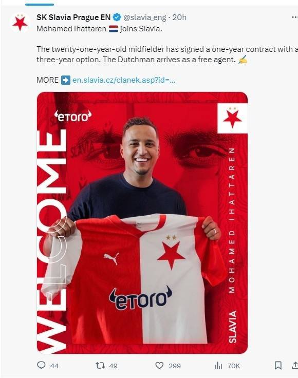 Ihattaren joins Slavia Prague 