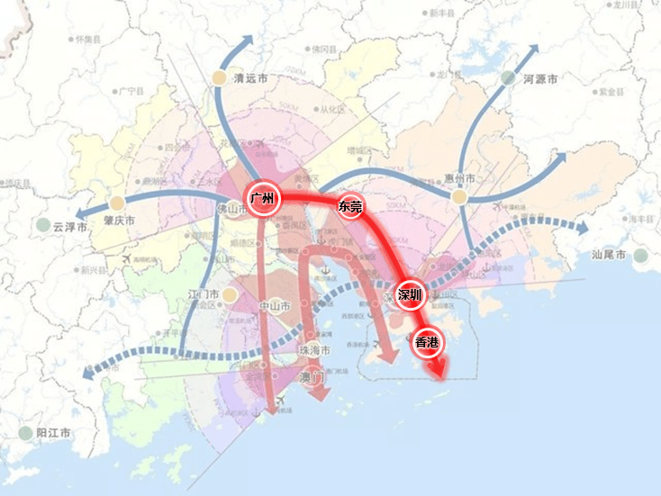 以高速鐵路,城際鐵路和高等級公路為主體的高快速複合廊道直入粵港澳