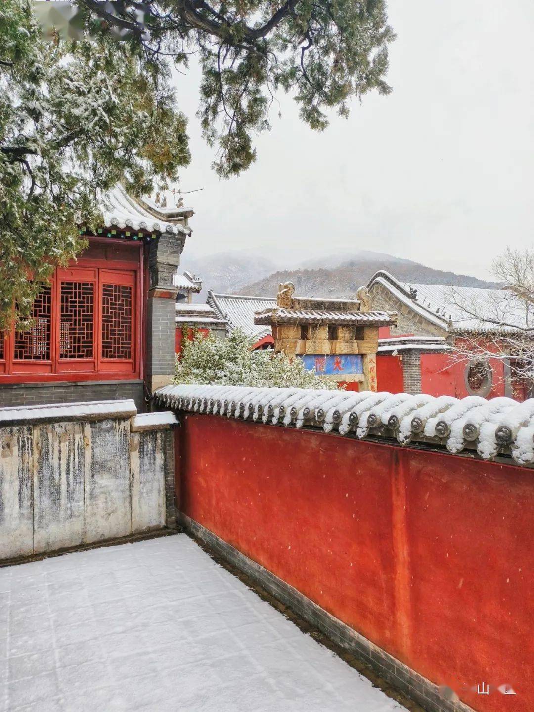 皑皑白雪覆宫墙 红白辉映惹人醉_红门_泰山_景区