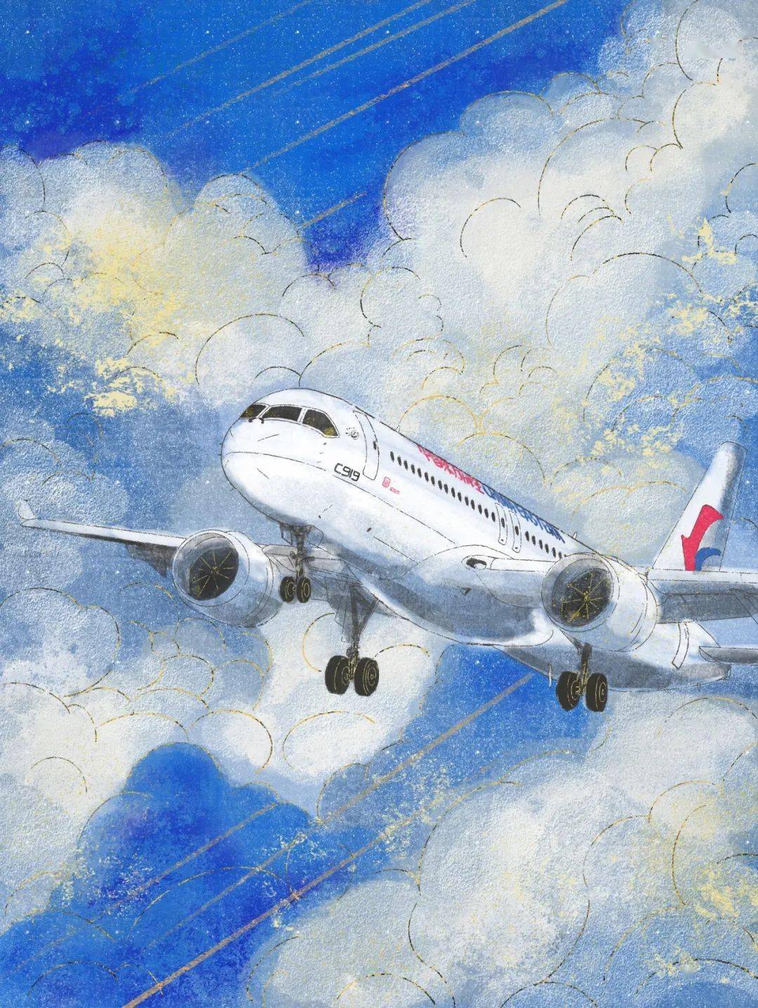 c919飞机儿童画图片