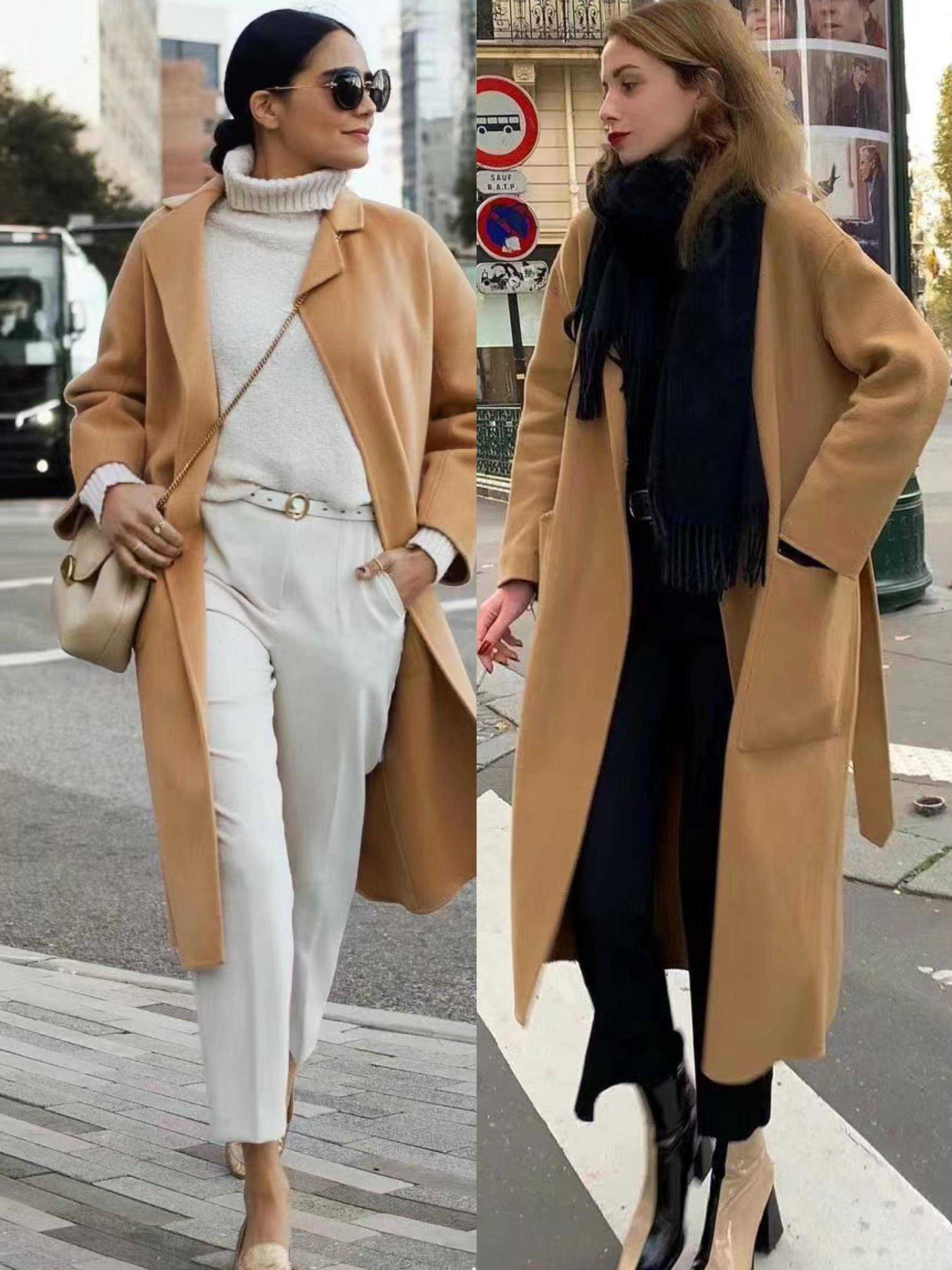 真正优雅的女人都爱穿驼色大衣,鞋子和裤子这样搭,体面又显高_黑色