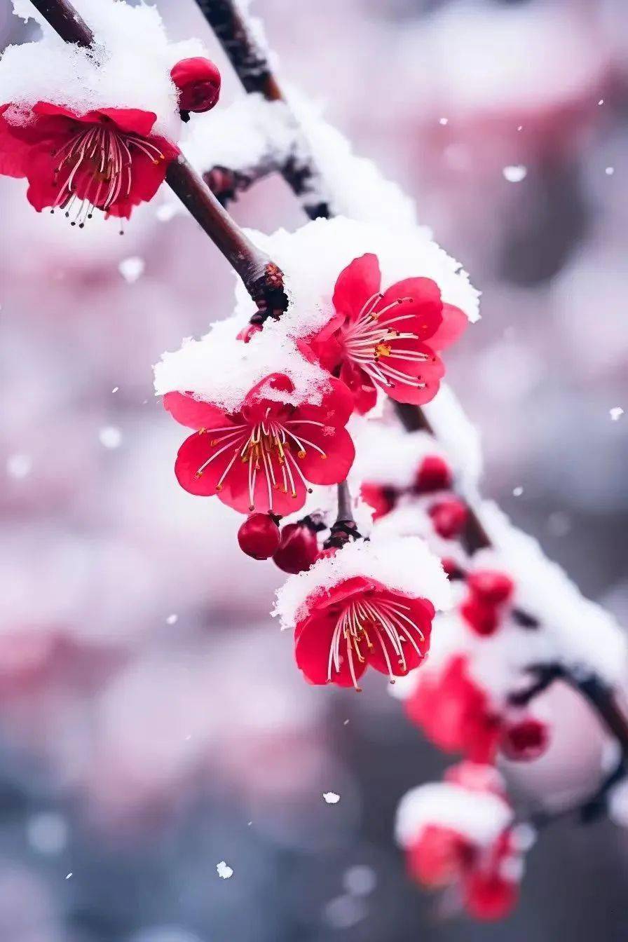 白雪红梅唯美图片